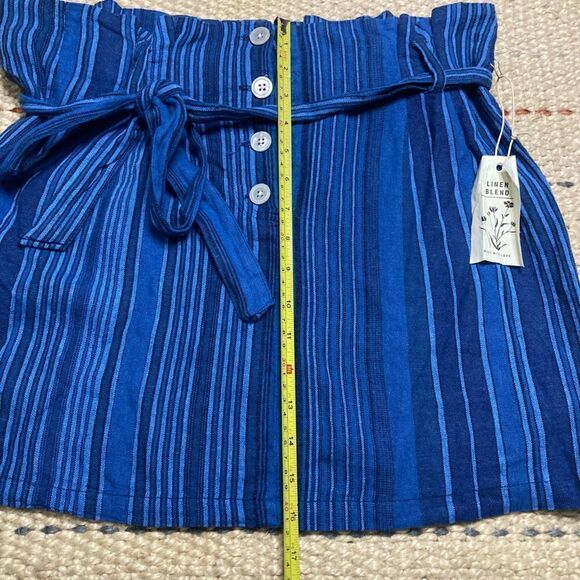 Indigo Rein, Linen Blend Striped Mini Skirt, Belted Tie, Juniors X-Large Beachy - Picture 6 of 10